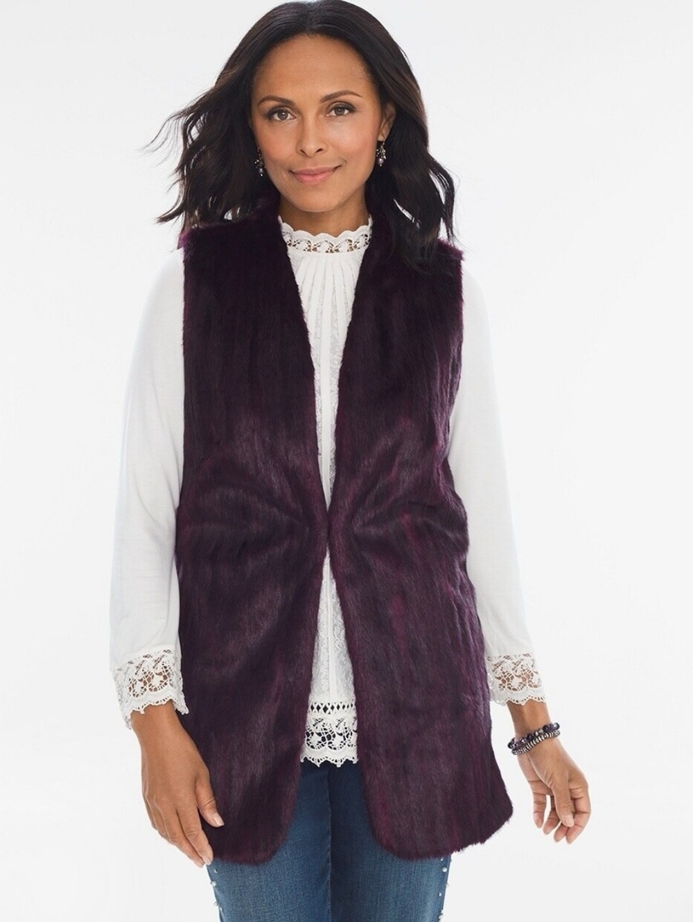 CHICO'S | Faux Fur Vest Burgundy